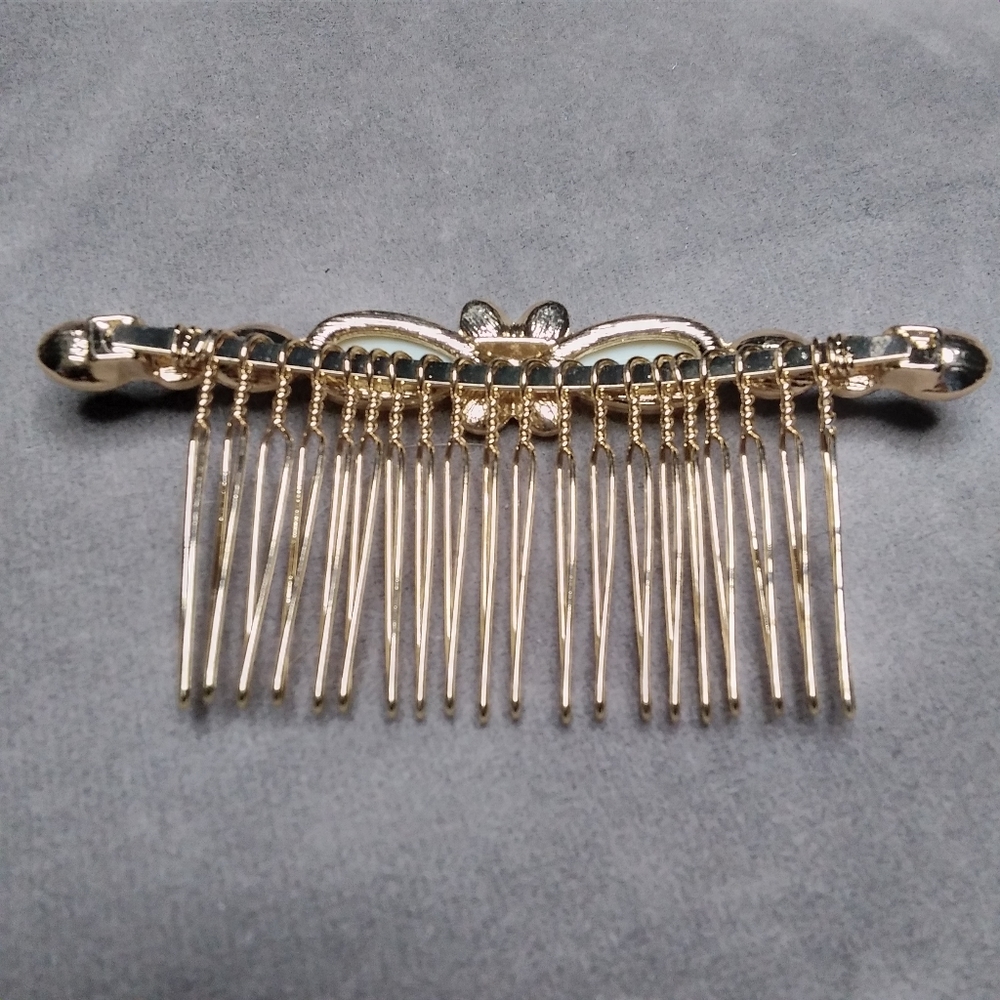 Gold opal hair comb teardrop earring jewelry set - Picture 4 of 12